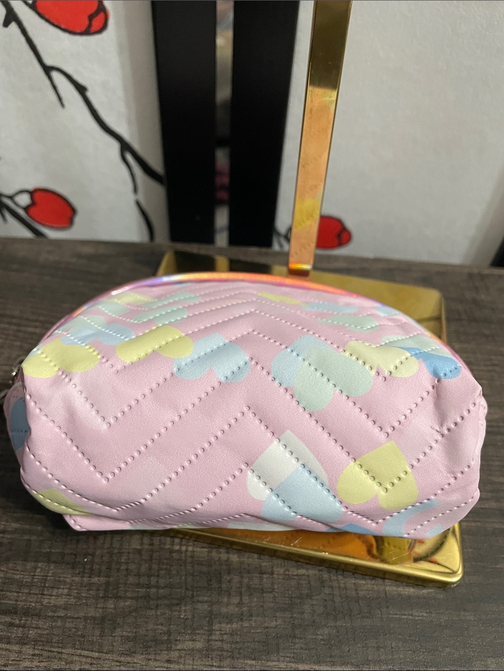 Pink Heart Print Cosmetic Pouch - Picture 3 of 6